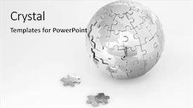 Presentation with world puzzle - PPT theme with metal puzzle globe isolated background and a white colored foreground
