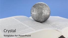  Presentation with world puzzle - Colorful PPT layouts enhanced with metal puzzle globe on open backdrop and a light gray colored foreground