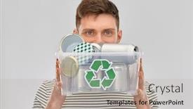  Presentation with metal recycling - PPT theme having metal-recycling-waste-sorting background and a light gray colored foreground
