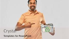  Presentation with metal recycling - Audience pleasing presentation design consisting of metal-recycling-waste-sorting backdrop and a soft green colored foreground