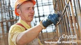  Presentation with concrete construction - Colorful PPT theme enhanced with metal rods bars into framework backdrop and a coral colored foreground