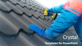  Presentation with drill - Audience pleasing PPT theme consisting of metal roofing job with screw backdrop and a ocean colored foreground