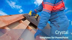  Presentation with man power service - Slides featuring metal roofing job with screw background and a ocean colored foreground