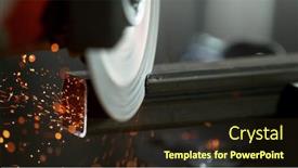  Presentation with metal - Beautiful PPT layouts featuring metal-sawing-in-detail-closeup backdrop and a wine colored foreground