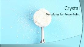  Presentation with coconut ice cream - PPT layouts enhanced with metal scoop with fresh ice cream and heap of desiccated coconut on color background background and a cool aqua colored foreground