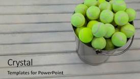  Presentation with table tennis - Colorful slide deck enhanced with high angle view of tennis balls in metallic bucket on white wooden table backdrop and a light gray colored foreground