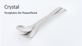  Presentation with metal manufacturer - Beautiful PPT theme featuring metal spoon and three-pronged backdrop and a sky blue colored foreground