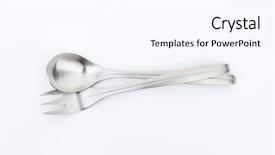  Presentation with spoon - PPT layouts featuring metal spoon and three-pronged background and a pink colored foreground