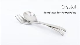  Presentation with spoon - Slide deck consisting of metal spoon and three-pronged background and a pink colored foreground
