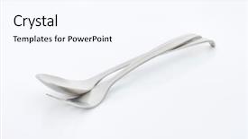  Presentation with spoon - Beautiful presentation theme featuring metal spoon and three-pronged backdrop and a sky blue colored foreground