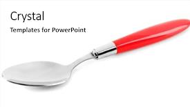  Presentation with spoon - PPT theme with metal spoon with red handle isolated on white background and a white colored foreground