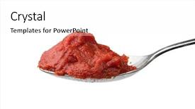  Presentation with tomato - Slide set consisting of metal spoon with tomato paste background and a white colored foreground