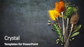  Presentation with herbs - Beautiful slide set featuring various herbs and spices with old metal spoons on dark background backdrop and a dark gray colored foreground