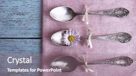  Presentation with napkin - Presentation consisting of daisy flower set three - metal spoons on pink napkin background and a gray colored foreground