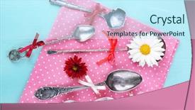  Presentation with events pink - Cool new presentation with metal spoons on pink polka backdrop and a cool aqua colored foreground