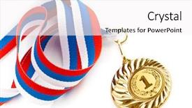  Presentation with medal - PPT theme having metal sport - golden medal isolated on white background and a white colored foreground