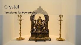  Presentation with ganesha - Beautiful PPT theme featuring happy positive young teenage woman wearing santa claus christmas hat holding calendar with 24 december date and bell backdrop and a light blue colored foreground