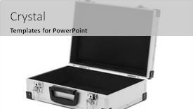  Presentation with suitcase - PPT theme having metal-suitcase-isolated-on-white background and a light gray colored foreground