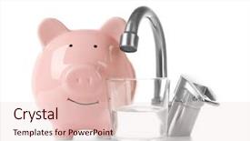  Presentation with saving water - Slide set with metal tap and pig money background and a lemonade colored foreground
