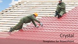  Presentation with metal - Colorful PPT theme enhanced with metal tile and roofing backdrop and a coral colored foreground