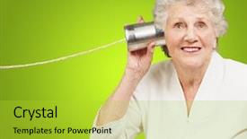  Presentation with hearing - Slide set with metal tin can over green background and a yellow colored foreground