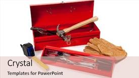  Presentation with tools - Presentation theme with metal toolbox with assorted tools background and a lemonade colored foreground