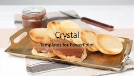  Presentation with foundry liquid metal from blast - Presentation theme with metal tray with toasted bread background and a  colored foreground