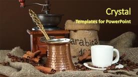  Presentation with coffee cup - Slides having metal turk and coffee cup background and a wine colored foreground