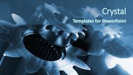  Presentation with titanium - PPT theme consisting of metalic gears - gear wheels in steel mirrored background and a ocean colored foreground