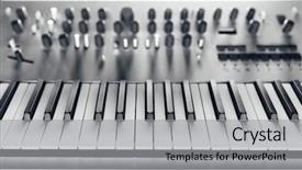  Presentation with analog electronics - Audience pleasing slide set consisting of metallic analog synthesizer close-up backdrop and a light gray colored foreground