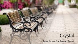  Presentation with metallic - Colorful PPT theme enhanced with metallic and wooden bench backdrop and a soft green colored foreground