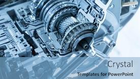  Presentation with automotive - Colorful presentation theme enhanced with metallic background of car automotive transmission gearbox backdrop and a light blue colored foreground