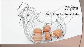  Presentation with hen - Cool new PPT theme with metallic-basket-of-eggs-shaped backdrop and a white colored foreground