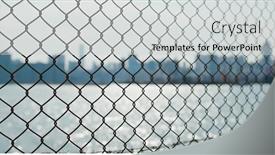 Presentation with metallic - Presentation theme with metallic-fencing-at-seaside background and a light gray colored foreground