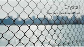  Presentation with metallic - Cool new slide deck with metallic-fencing-at-seaside backdrop and a light gray colored foreground