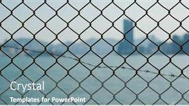  Presentation with metallic - Colorful presentation design enhanced with metallic-fencing-at-seaside backdrop and a gray colored foreground