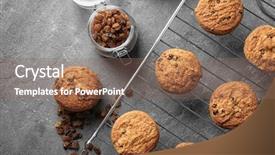  Presentation with soft oatmeal cookies - Presentation design with metallic free - delicious oatmeal cookies with raisins background and a  colored foreground