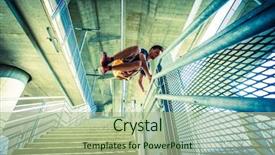  Presentation with young athletes box jumping - Slide set having metallic free - young man practicing parkour jumping background and a  colored foreground