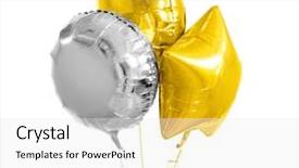  Presentation with white gold birthday - PPT theme featuring metallic gold and silver helium background and a white colored foreground