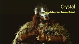  Presentation with sword shield - Slide set consisting of metallic helmet and animal skin background and a wine colored foreground