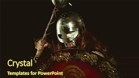  Presentation with sword shield - Colorful slide set enhanced with metallic helmet and animal skin backdrop and a wine colored foreground