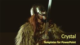  Presentation with sword shield - Slide set featuring metallic helmet and animal skin background and a wine colored foreground