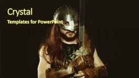  Presentation with sword shield - PPT theme enhanced with metallic helmet and animal skin background and a wine colored foreground