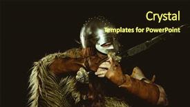  Presentation with sword shield - Slide deck enhanced with metallic helmet and animal skin background and a wine colored foreground