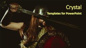  Presentation with sword shield - Amazing PPT theme having metallic helmet and animal skin backdrop and a wine colored foreground