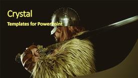  Presentation with sword shield - Slide set consisting of metallic helmet and animal skin background and a wine colored foreground