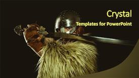  Presentation with sword shield - PPT theme with metallic helmet and animal skin background and a wine colored foreground