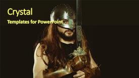  Presentation with sword shield - Slide set featuring metallic helmet and animal skin background and a wine colored foreground