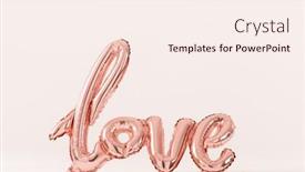  Presentation with romance pink - PPT theme consisting of metallic-pale-pink-love-text background and a sky blue colored foreground