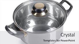  Presentation with metallic - Audience pleasing theme consisting of metallic pan on isolated on white background backdrop and a light gray colored foreground